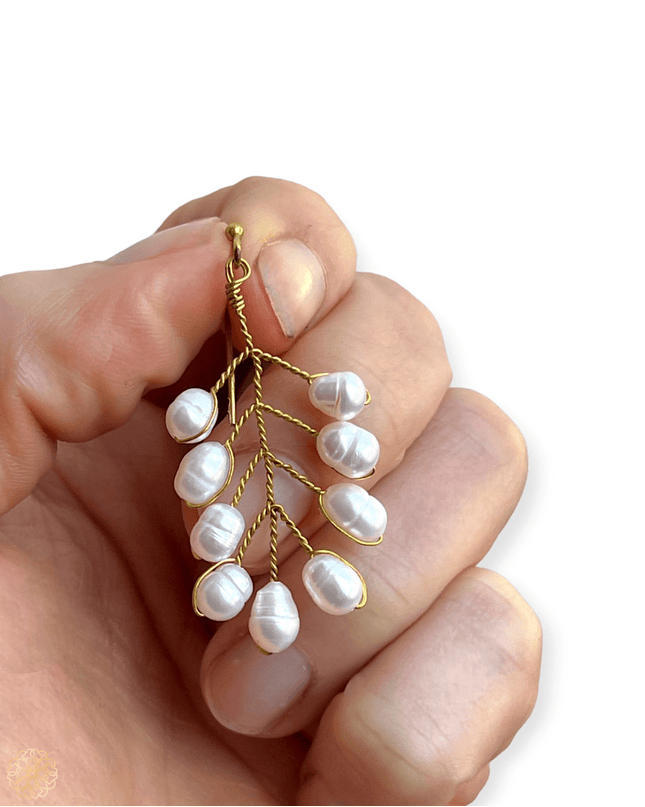 Delicate freshwater pearl leaf shaped earrings - Sundara Joon