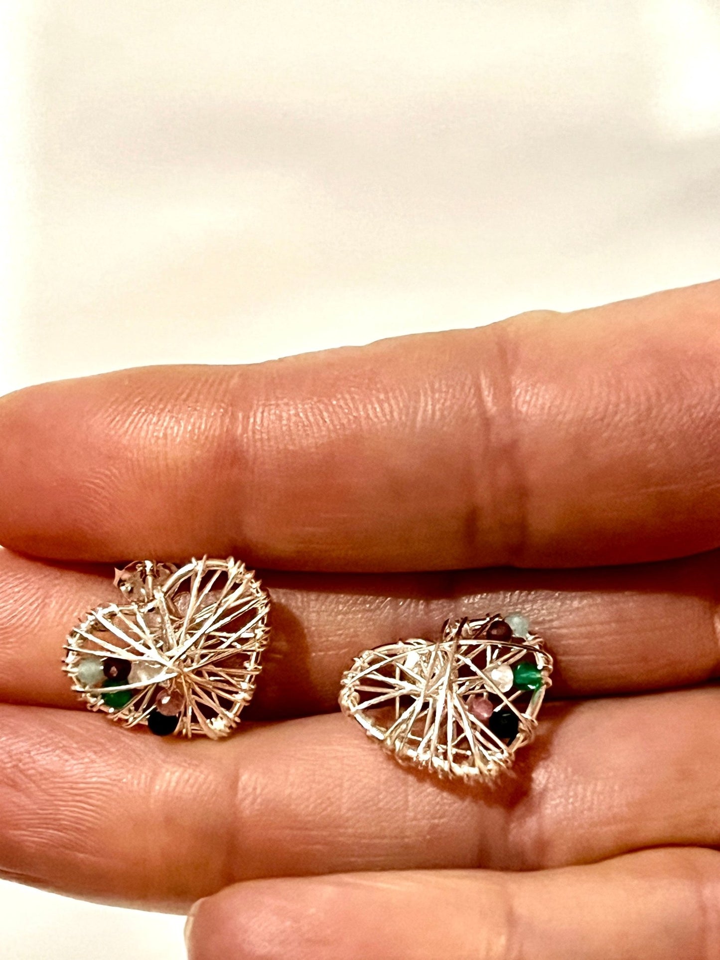 Delicate silver heart earrings with colorful gemstones - Sundara Joon