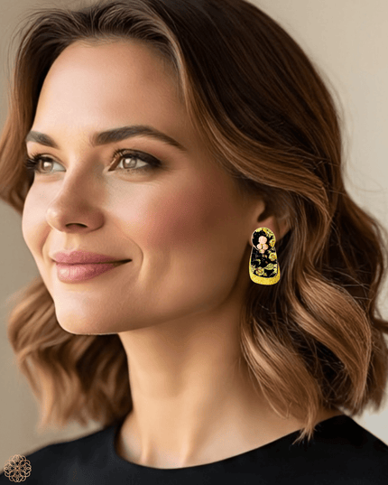 Double drop patterned brass earrings - Sundara Joon