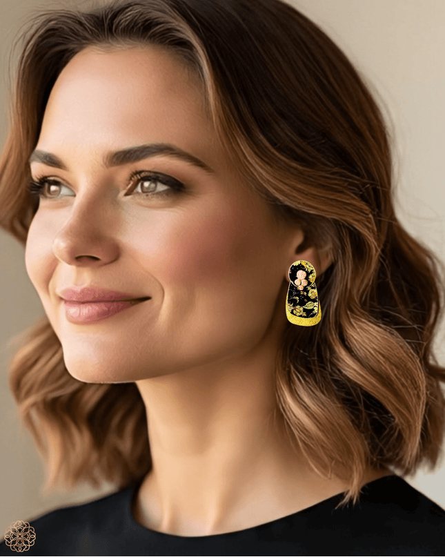 Double drop patterned brass earrings - Sundara Joon