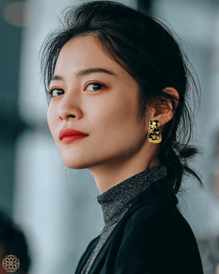 Double drop patterned brass earrings - Sundara Joon