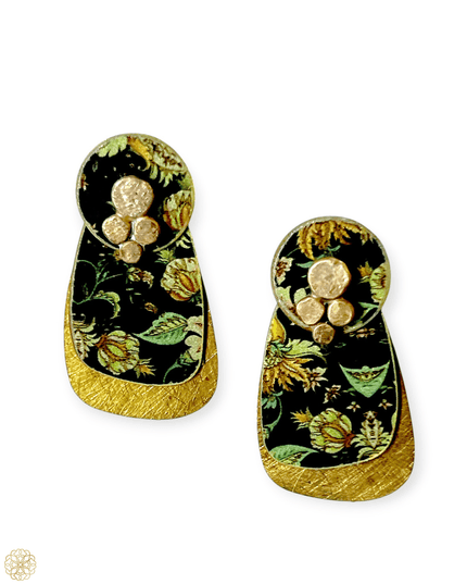 Double drop patterned brass earrings - Sundara Joon