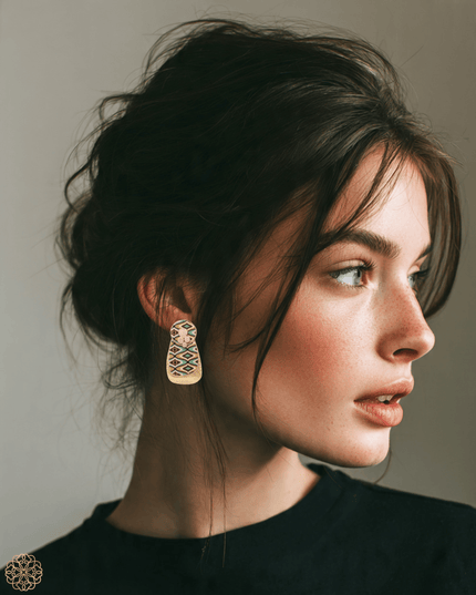 Double drop patterned brass earrings - Sundara Joon