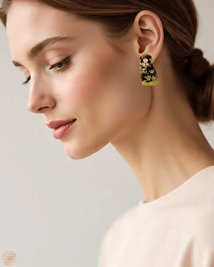 Double drop patterned brass earrings - Sundara Joon
