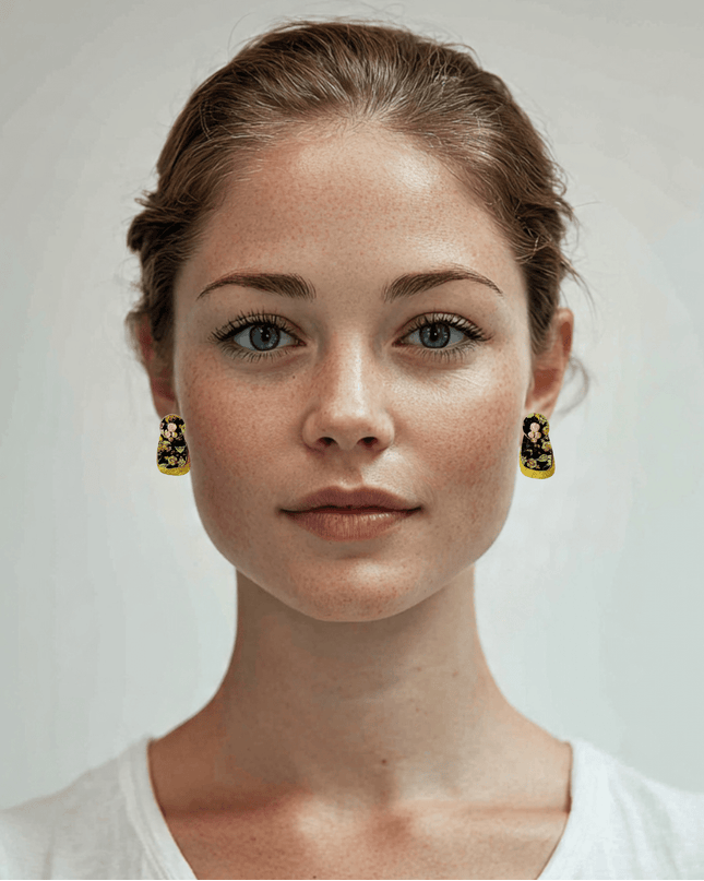 Double drop patterned brass earrings - Sundara Joon