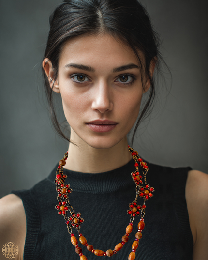 Double loop floral mookaite and wood necklace - Sundara Joon