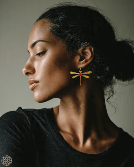 Dragonfly earrings with gemstone body - Sundara Joon