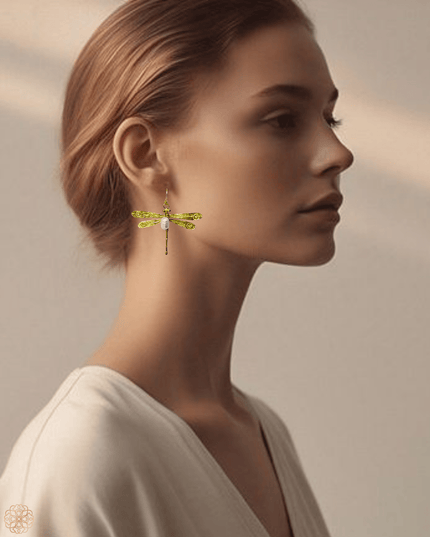 Dragonfly earrings with gemstone body - Sundara Joon