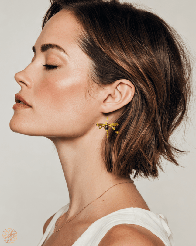 Dragonfly earrings with gemstone body - Sundara Joon