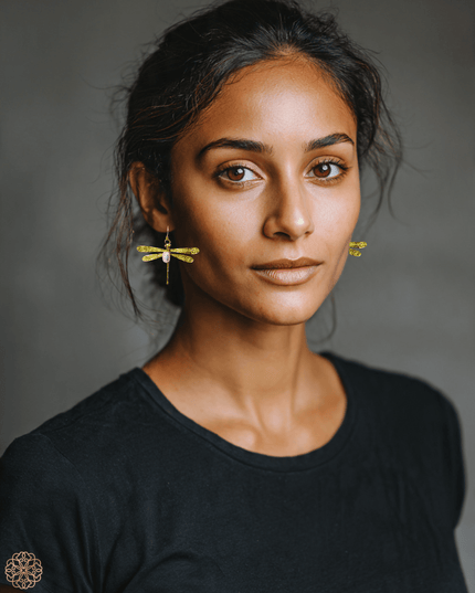Dragonfly earrings with gemstone body - Sundara Joon