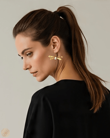 Dragonfly earrings with gemstone body - Sundara Joon