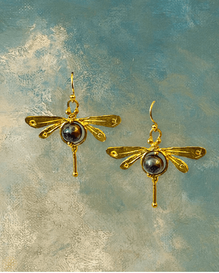 Dragonfly earrings with gemstone body - Sundara Joon