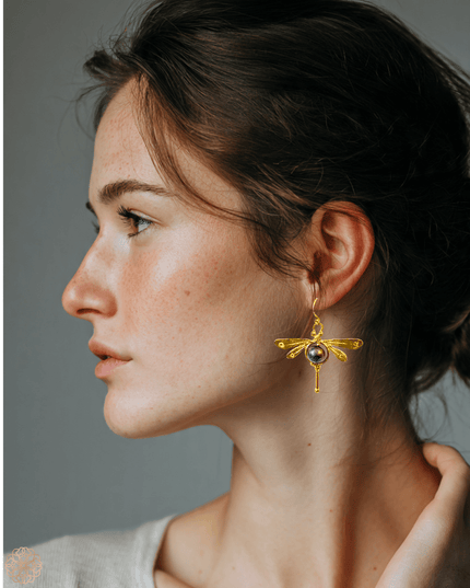 Dragonfly earrings with gemstone body - Sundara Joon