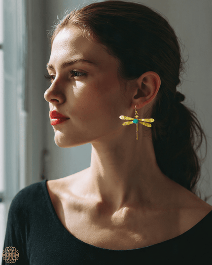 Dragonfly earrings with gemstone body - Sundara Joon