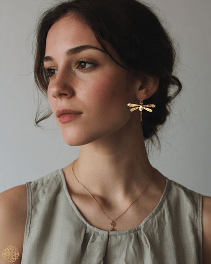 Dragonfly earrings with gemstone body - Sundara Joon