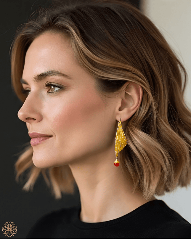 Dragonfly wing statement earrings with carnelian - Sundara Joon