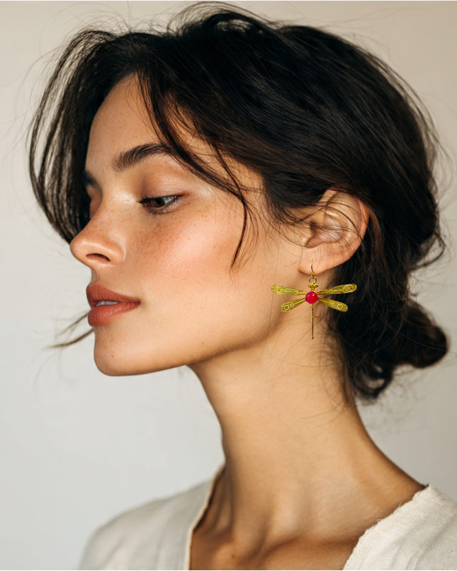 Dragonfly earrings with gemstone body