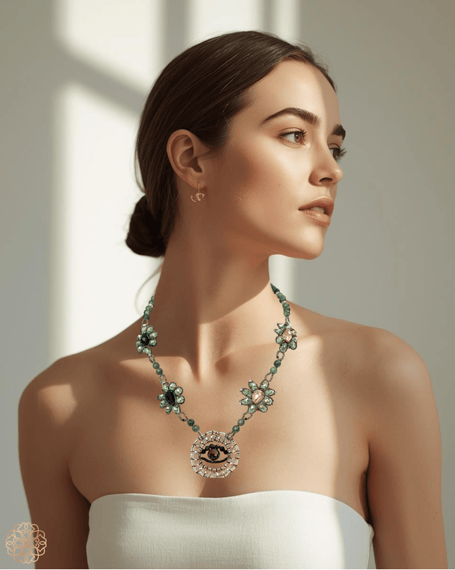 Evil eye jade necklace with crystals - Sundara Joon