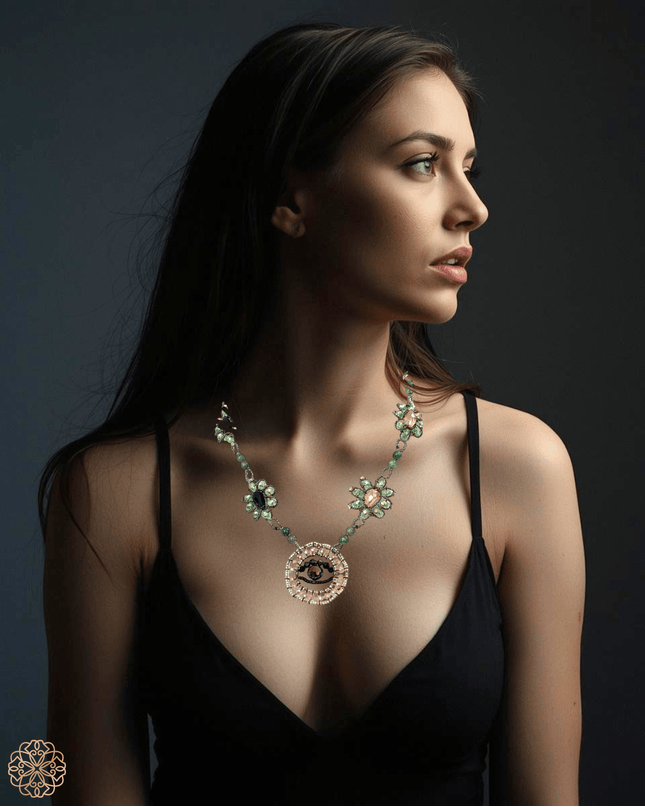 Evil eye jade necklace with crystals - Sundara Joon