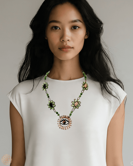 Evil eye jade necklace with crystals - Sundara Joon