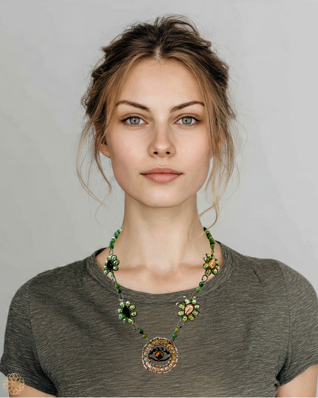 Evil eye jade necklace with crystals