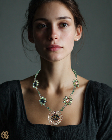 Evil eye jade necklace with crystals