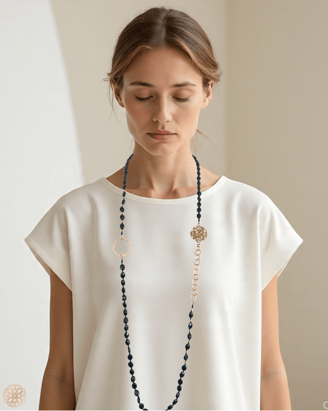 Faceted black onyx beaded necklace - Sundara Joon