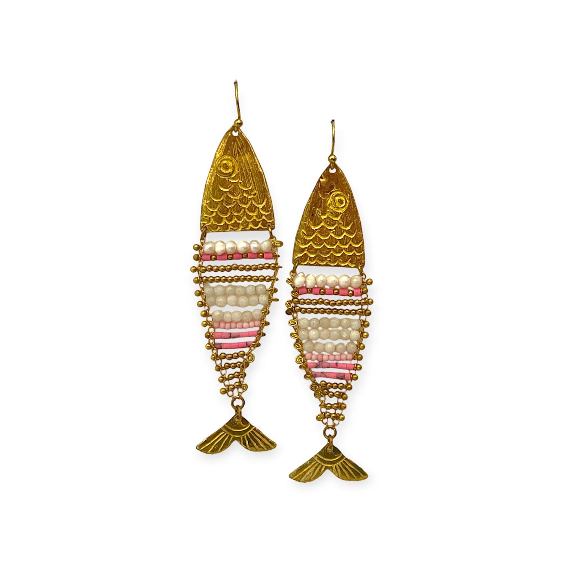 Fish inspired beaded drop statement earrings - Sundara Joon