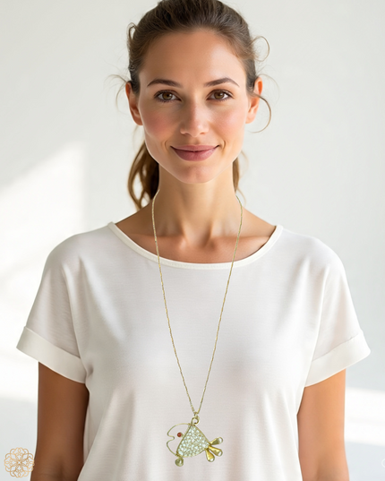 Aquatic friend brass and gemstone pendant necklace - Sundara Joon