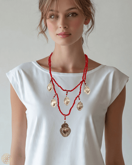 Flaming hearts beaded garnet necklace - Sundara Joon