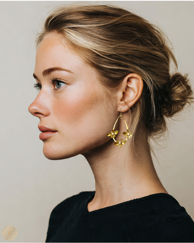 Chandelier style floral pearl drop earrings