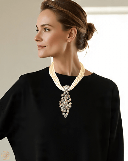 Ivory colored gemstone with organic shaped pendant - Sundara Joon