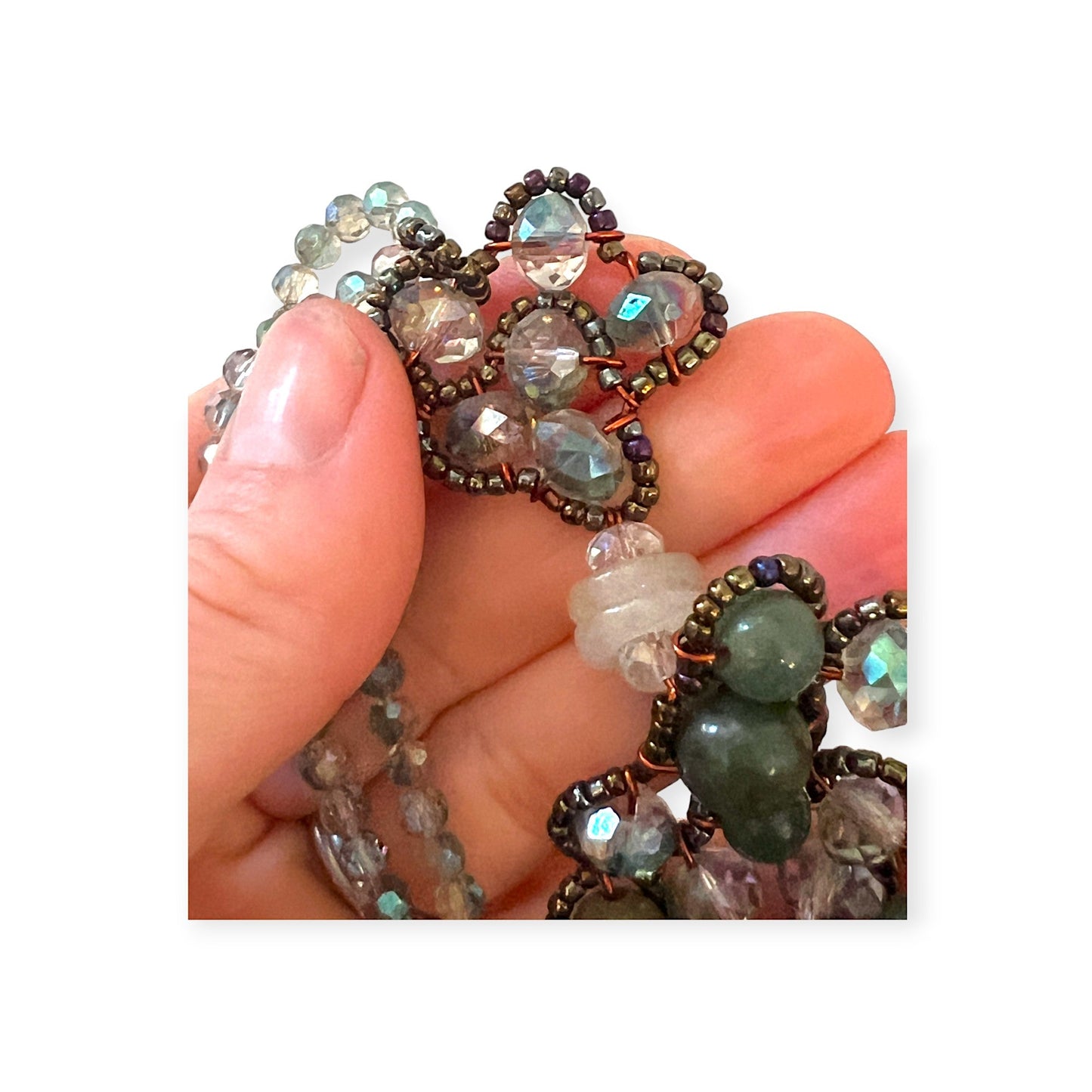 Jade and crystal beaded organic pendant necklace - Sundara Joon