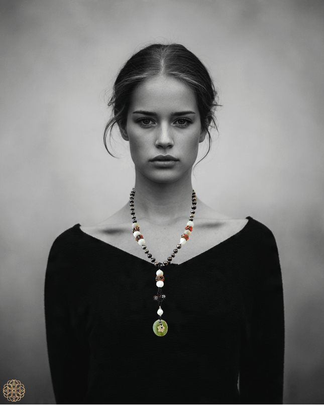 Jade and pearl beaded statement necklace with a jadite disk - Sundara Joon