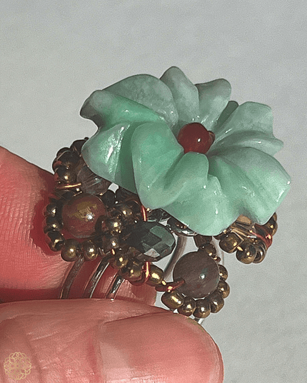 Jade floral ring with crystals - Sundara Joon
