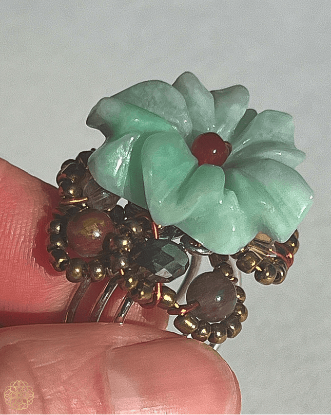 Jade floral ring with crystals - Sundara Joon