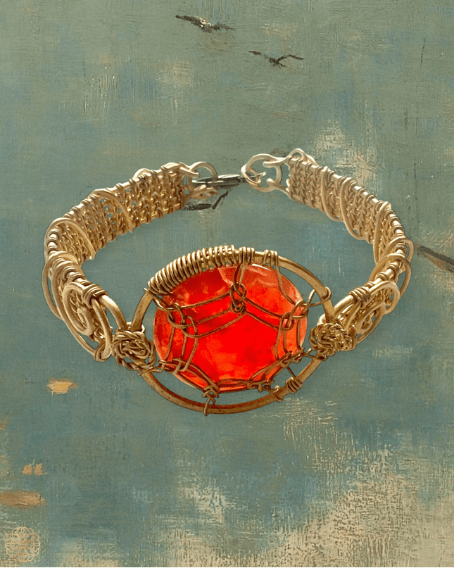 Lacy woven bracelet with colorful gemstone center - Sundara Joon