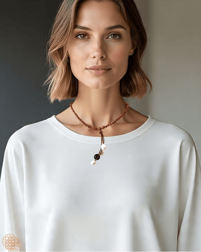 Leather and pearl necklace - Sundara Joon