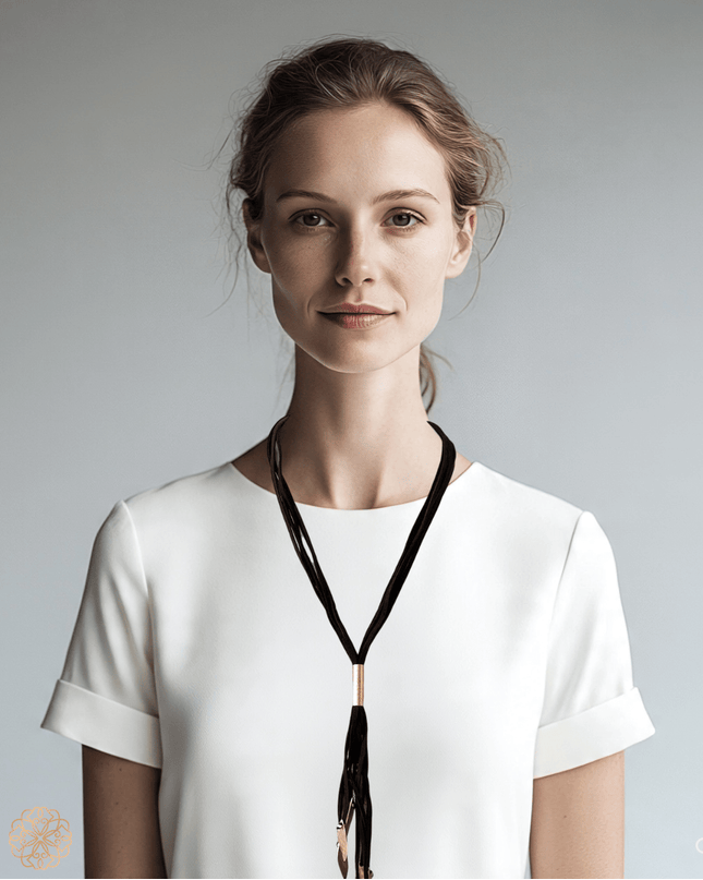 Leather strap necklace with brass accents - Sundara Joon