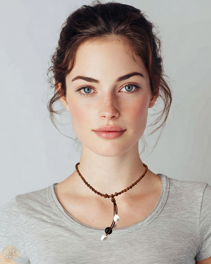 Leather and pearl necklace for a unique tribal look - Sundara Joon