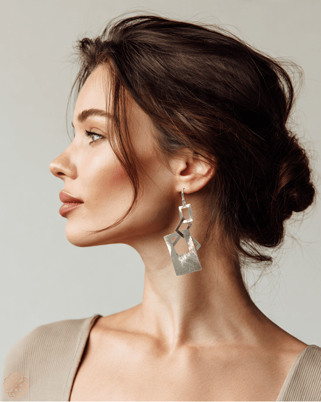 Linking rectangle silver drop statement earrings - Sundara Joon