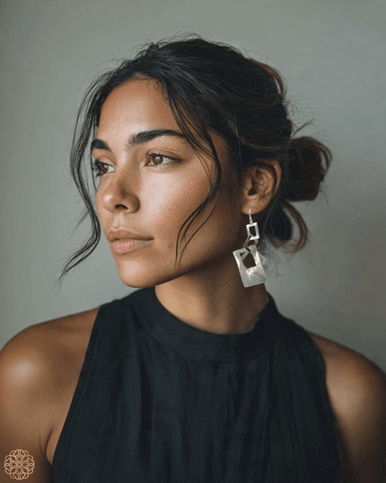 Linking rectangle silver drop statement earrings - Sundara Joon