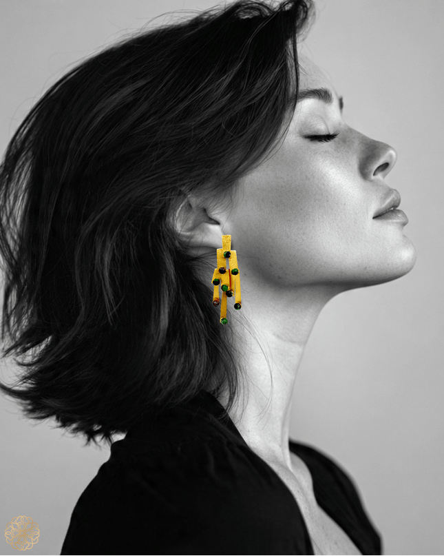 Modern pattern gemstone earrings - Sundara Joon