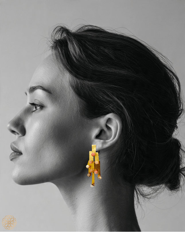 Modern pattern gemstone earrings - Sundara Joon