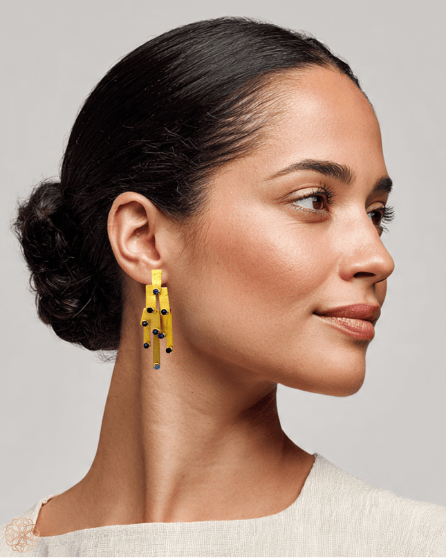 Modern pattern gemstone earrings - Sundara Joon