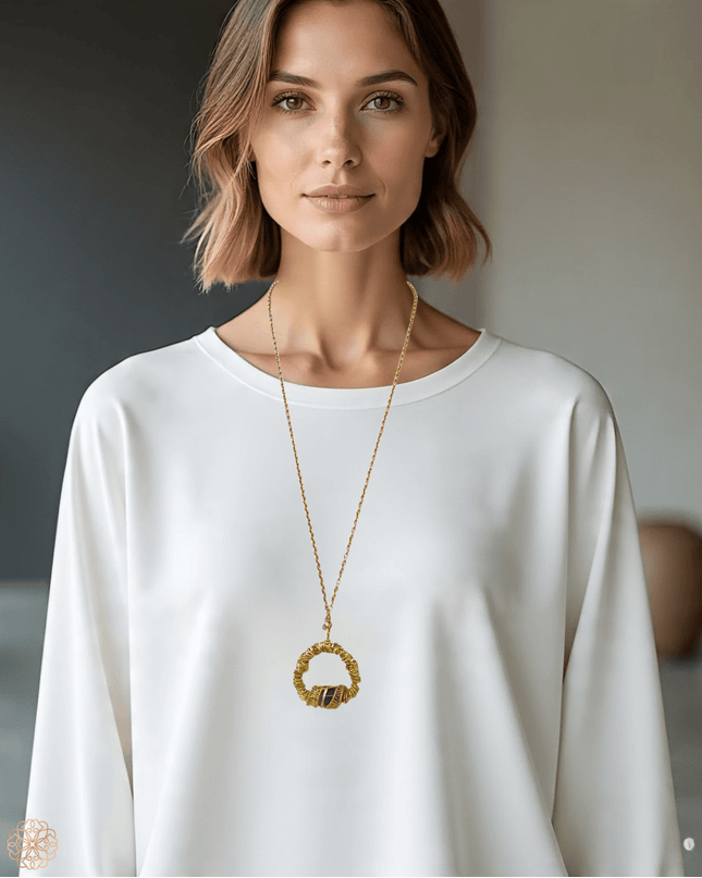 Organic woven ring with amethyst pendant necklace - Sundara Joon