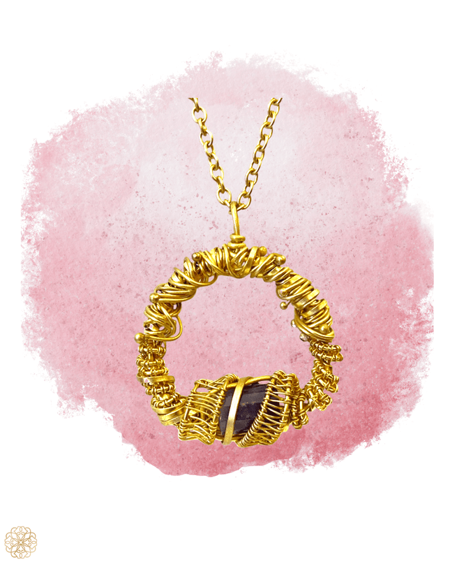 Organic woven ring with amethyst pendant necklace - Sundara Joon