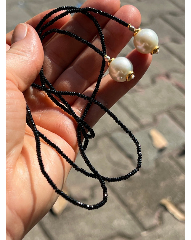 Pearl and black onyx lariat necklace - Sundara Joon