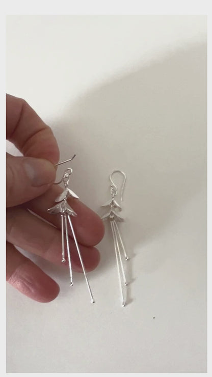 Delicate flower silver drop earrings