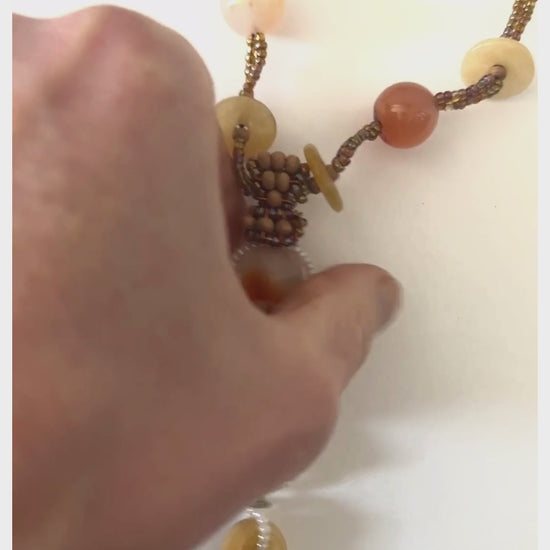 Earth tone amber beaded pendant necklace - Sundara Joon